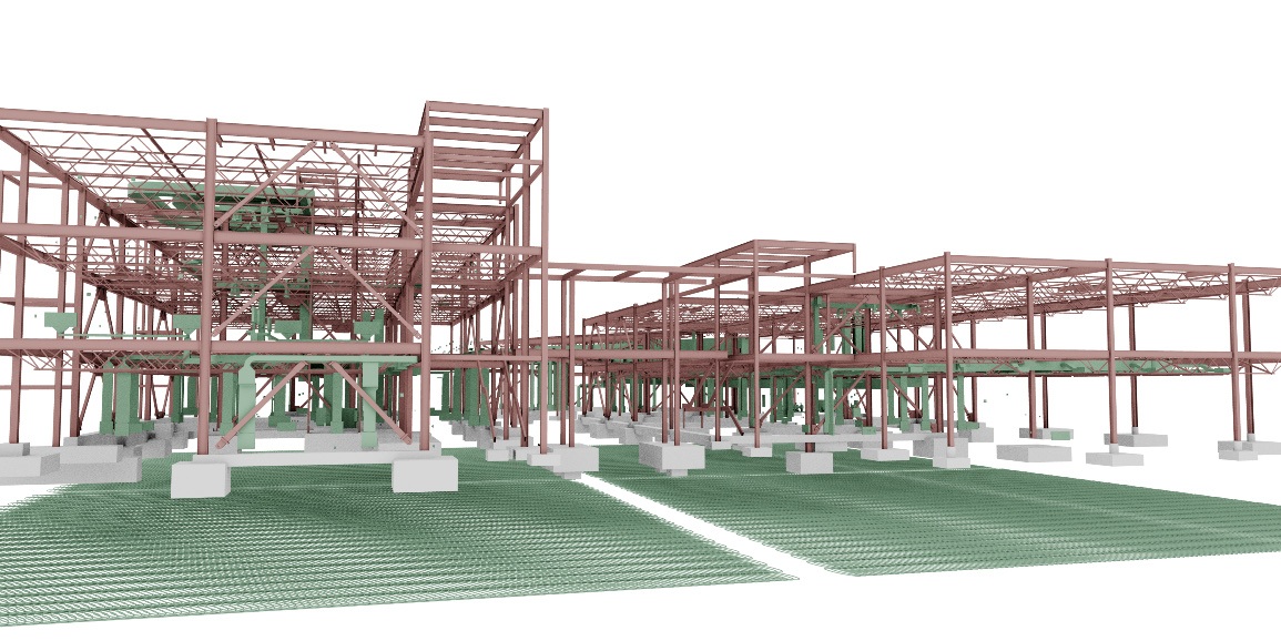 Model konstrukce v aplikaci Revit Structure, Gallagher Hall, University of California